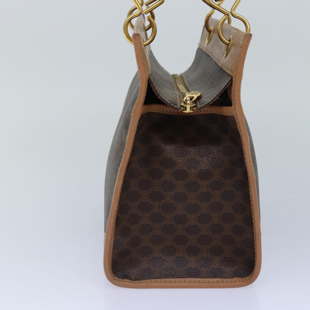 Celine Macadam Canvas Hand Bag PVC Leather Brown Gold Auth 87901