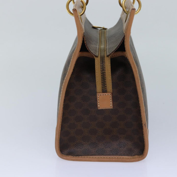 Celine Macadam Canvas Hand Bag PVC Leather Brown Gold Auth 87901