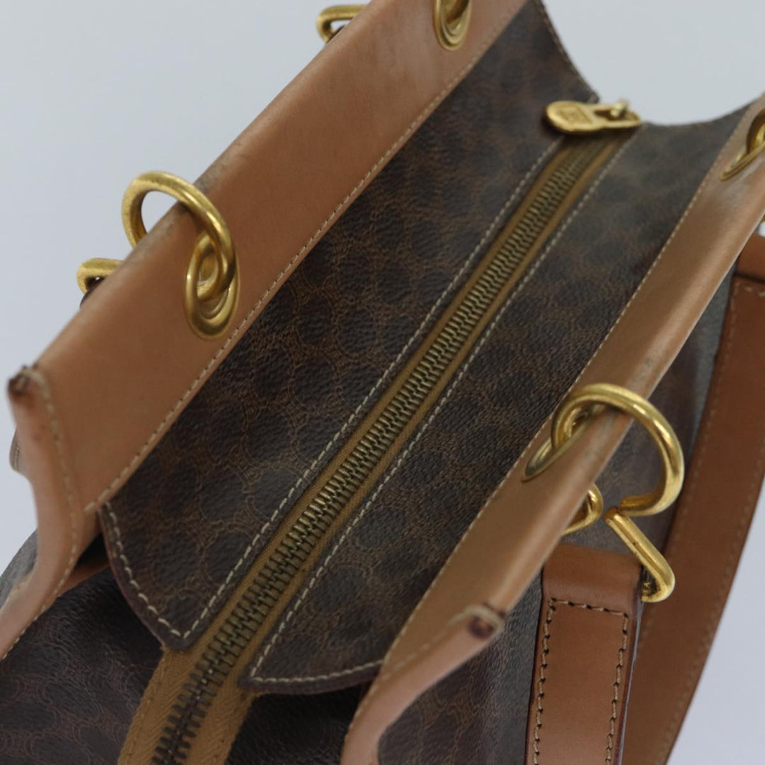 Celine Macadam Canvas Hand Bag PVC Leather Brown Gold Auth 87901