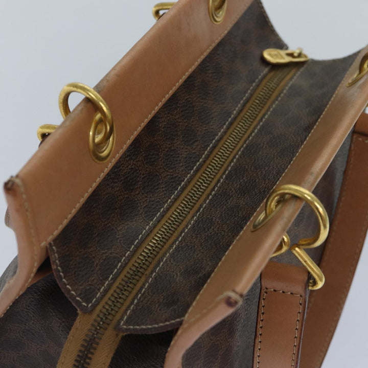 Celine Macadam Canvas Hand Bag PVC Leather Brown Gold Auth 87901