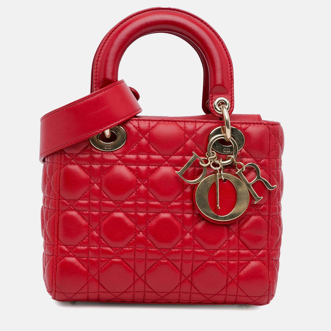 Top quality Dior Red Lambskin Leather Small Cannage Lucky Badges My Lady Shoulder Bag