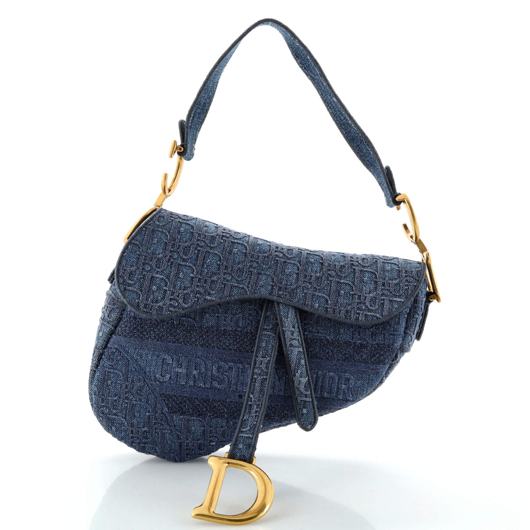 Top quality Dior Saddle Bag Logo Embroidered Denim Medium
