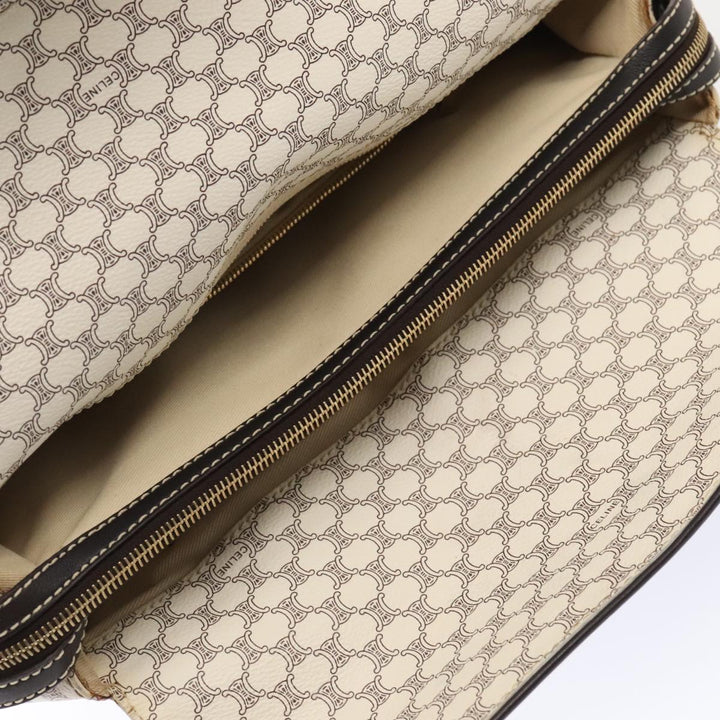 Celine Macadam Canvas Hand Bag PVC White Gold Auth 88107