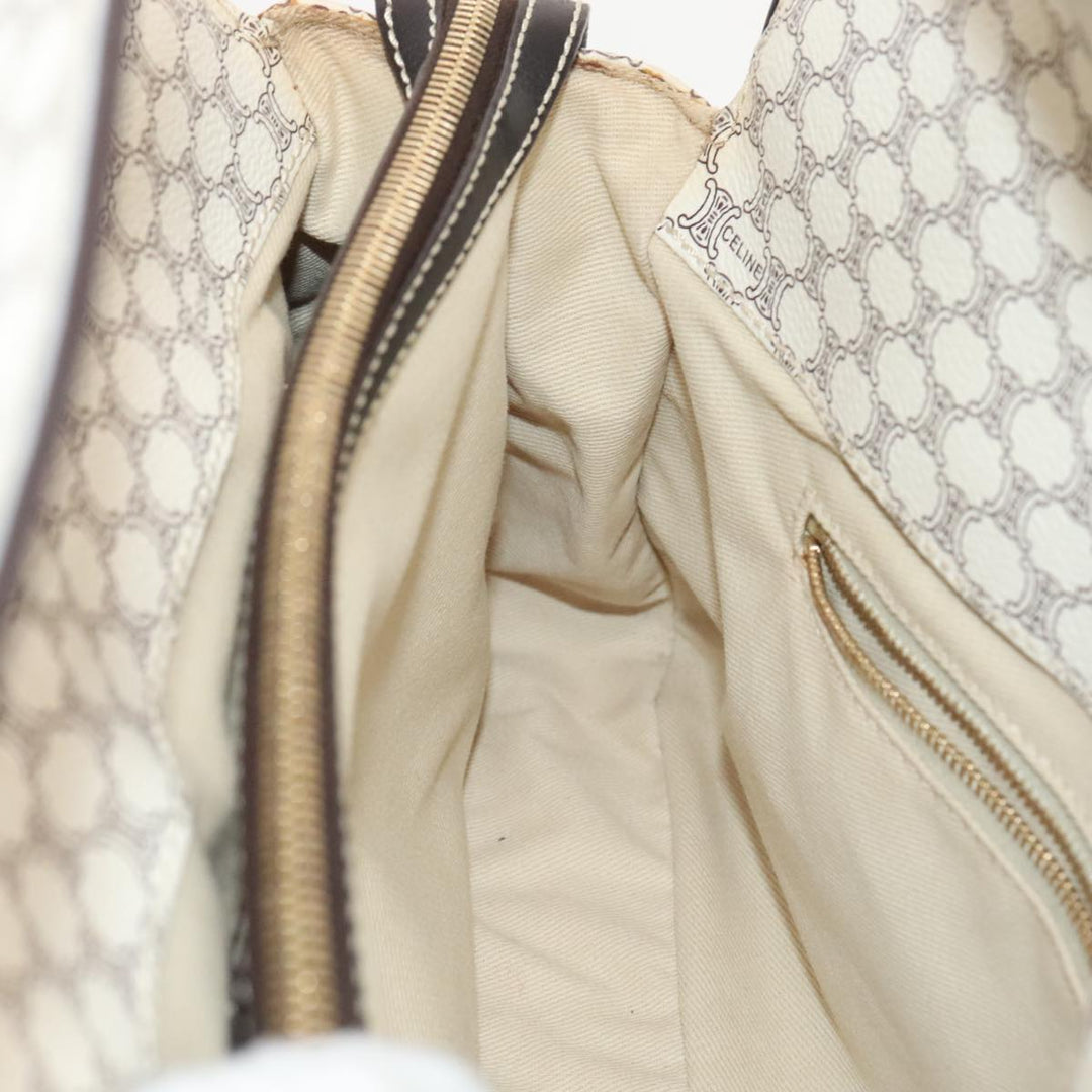 Celine Macadam Canvas Hand Bag PVC White Gold Auth 88107