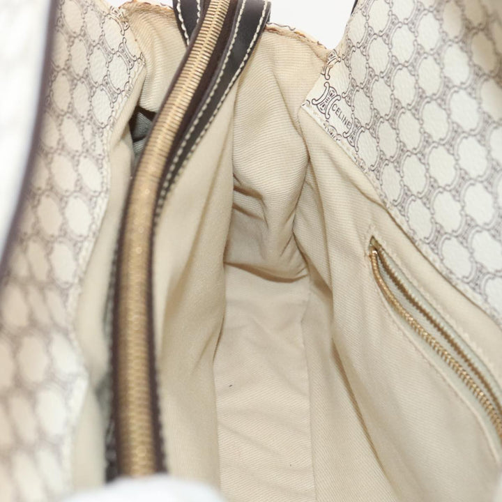 Celine Macadam Canvas Hand Bag PVC White Gold Auth 88107