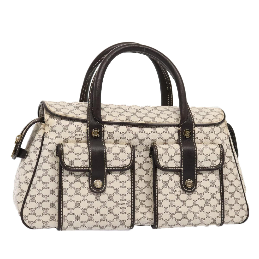 Celine Macadam Canvas Hand Bag PVC White Gold Auth 88107