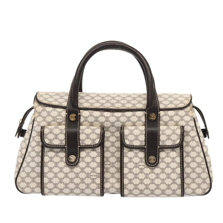 Celine Macadam Canvas Hand Bag PVC White Gold Auth 88107