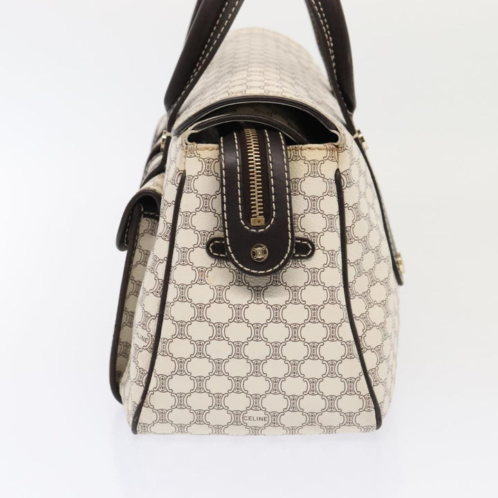 Celine Macadam Canvas Hand Bag PVC White Gold Auth 88107