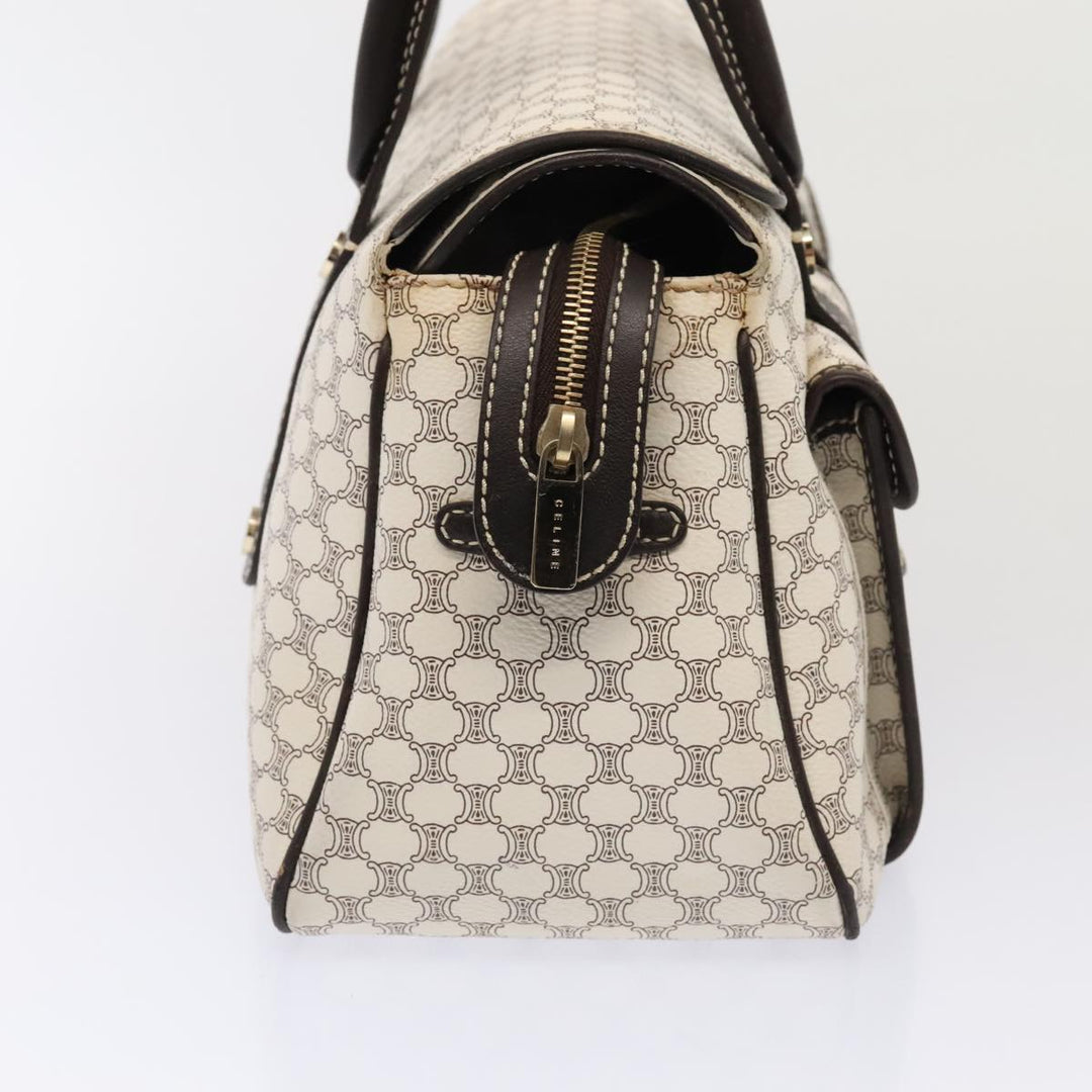Celine Macadam Canvas Hand Bag PVC White Gold Auth 88107