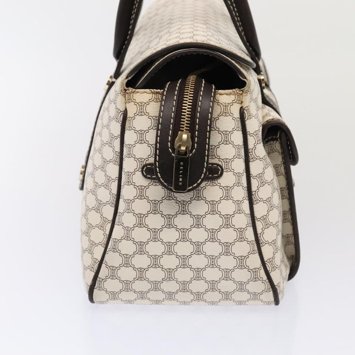 Celine Macadam Canvas Hand Bag PVC White Gold Auth 88107