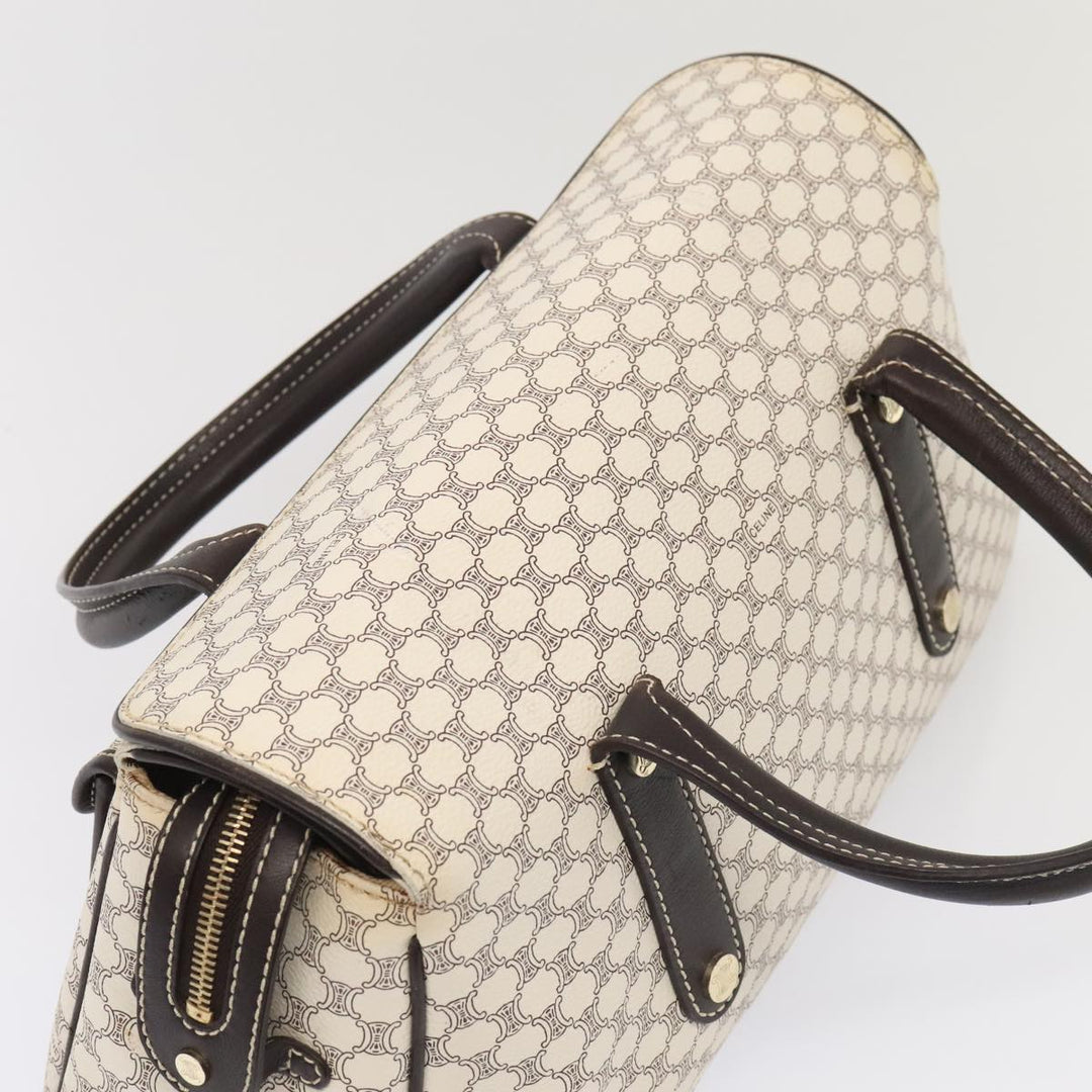 Celine Macadam Canvas Hand Bag PVC White Gold Auth 88107