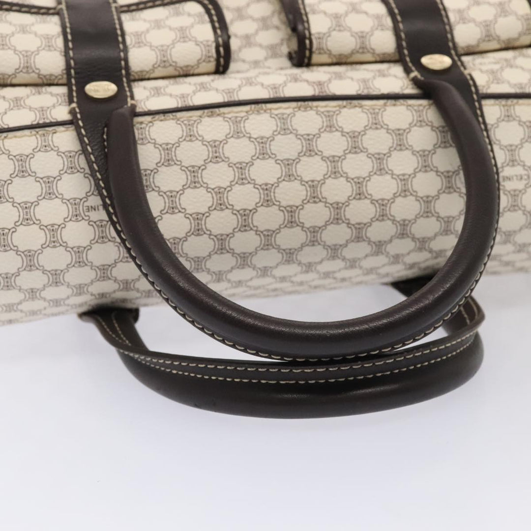Celine Macadam Canvas Hand Bag PVC White Gold Auth 88107