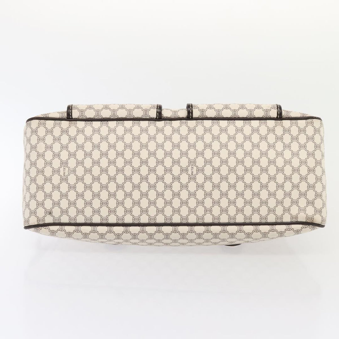 Celine Macadam Canvas Hand Bag PVC White Gold Auth 88107