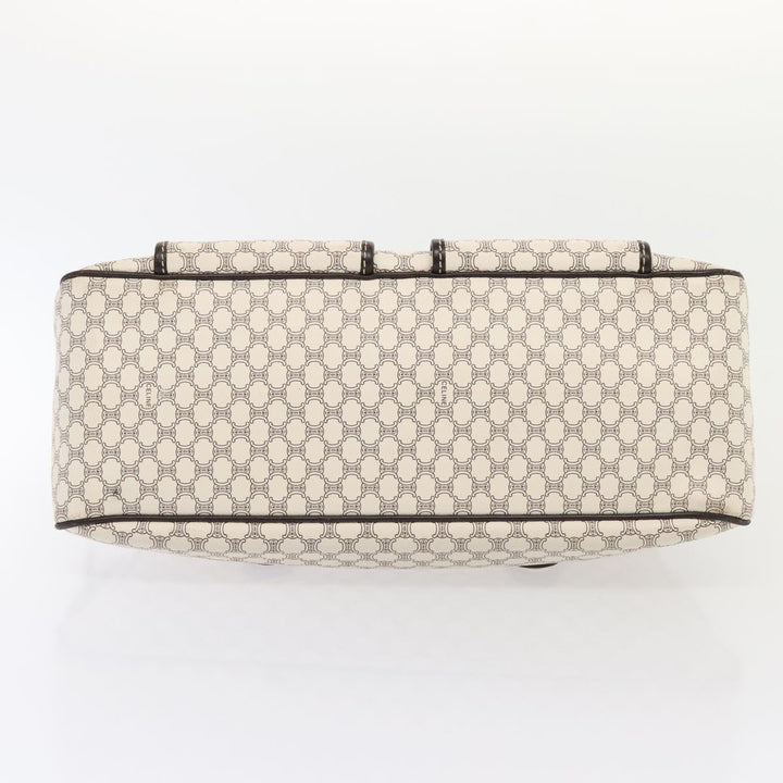 Celine Macadam Canvas Hand Bag PVC White Gold Auth 88107