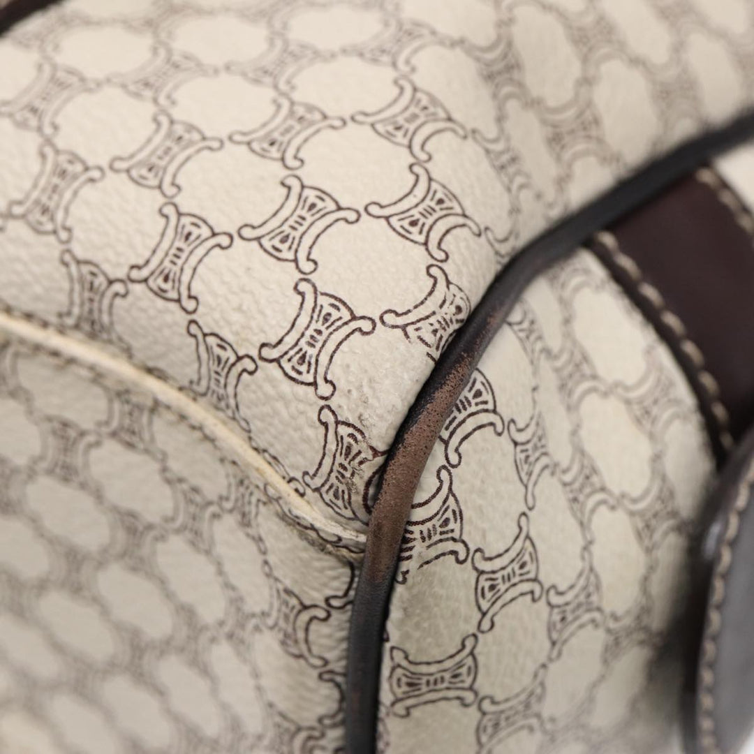 Celine Macadam Canvas Hand Bag PVC White Gold Auth 88108