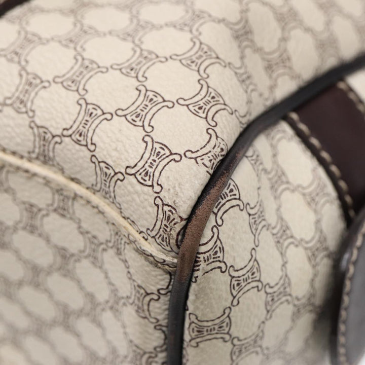 Celine Macadam Canvas Hand Bag PVC White Gold Auth 88108