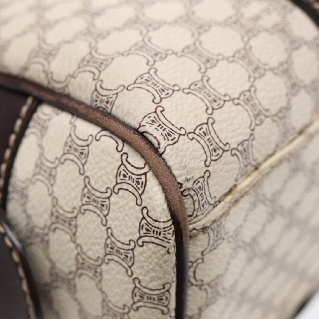 Celine Macadam Canvas Hand Bag PVC White Gold Auth 88108