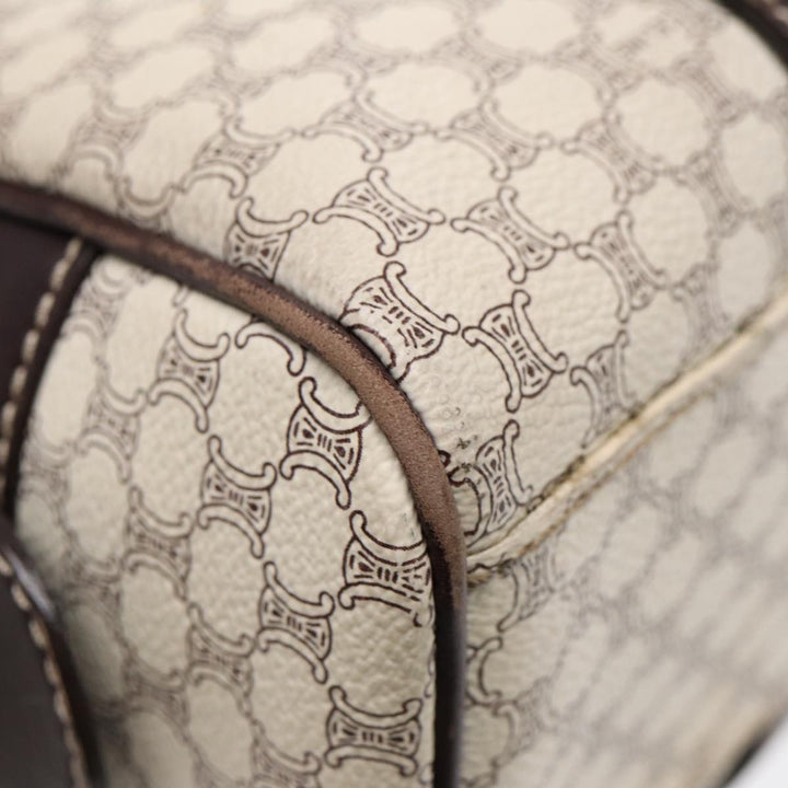 Celine Macadam Canvas Hand Bag PVC White Gold Auth 88108
