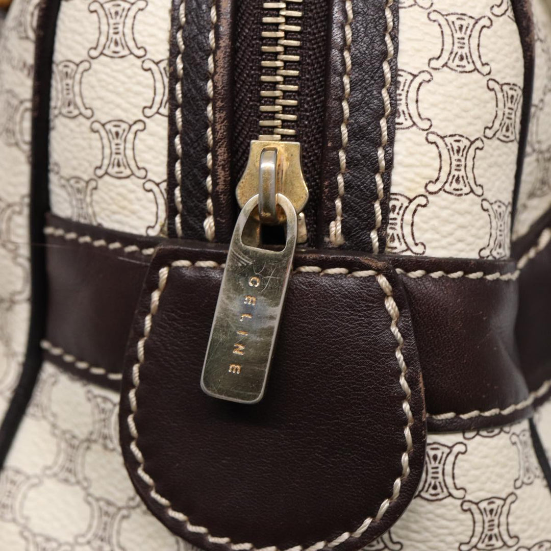 Celine Macadam Canvas Hand Bag PVC White Gold Auth 88108