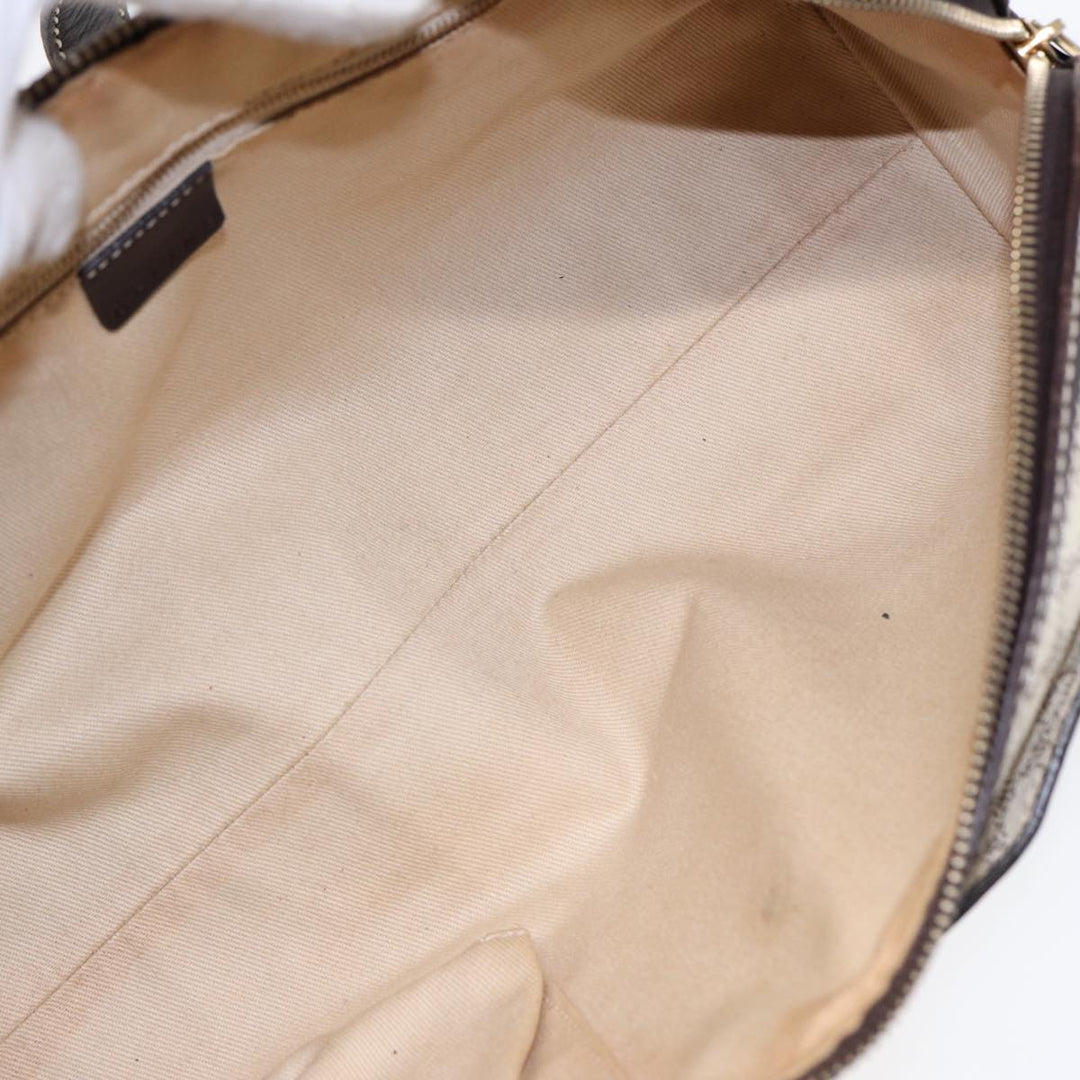 Celine Macadam Canvas Hand Bag PVC White Gold Auth 88108