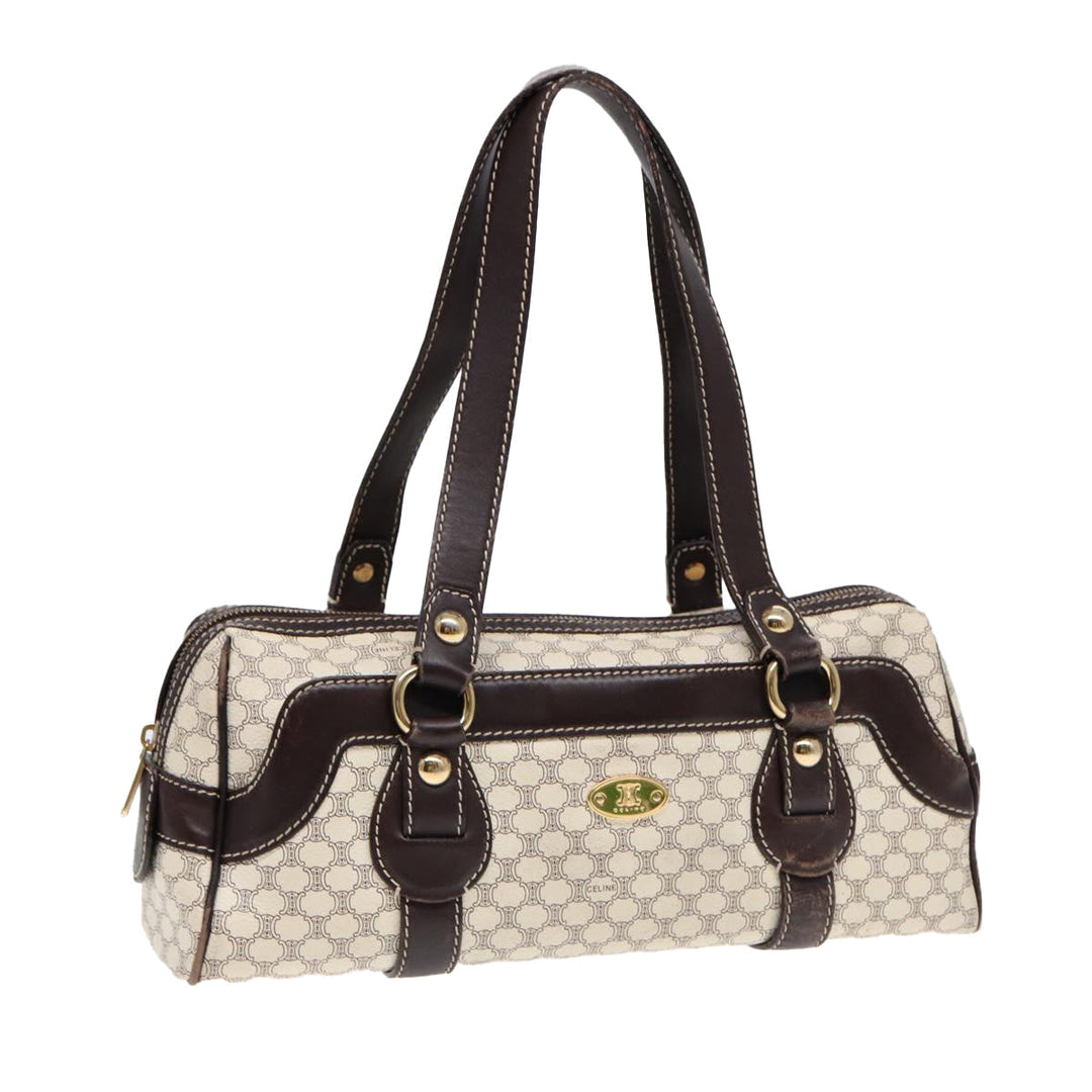 Celine Macadam Canvas Hand Bag PVC White Gold Auth 88108