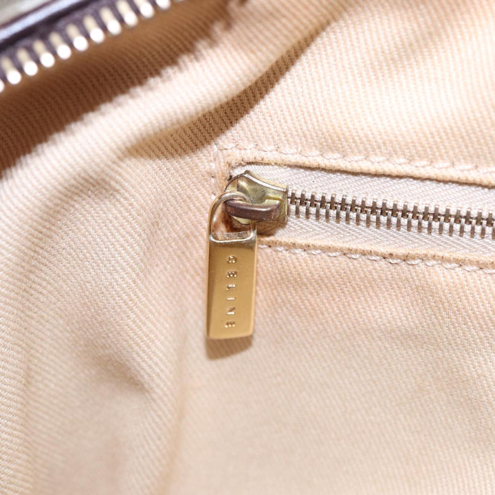 Celine Macadam Canvas Hand Bag PVC White Gold Auth 88108