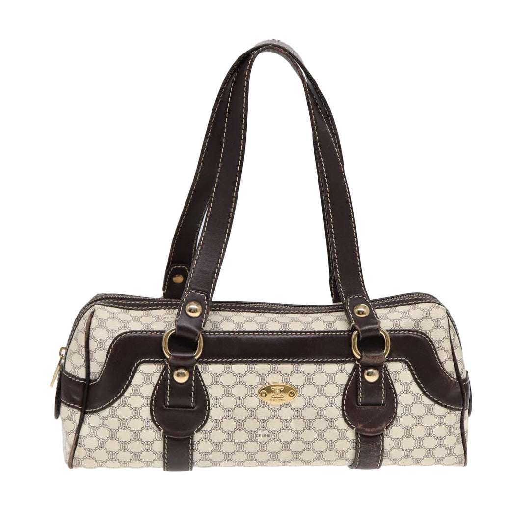 Celine Macadam Canvas Hand Bag PVC White Gold Auth 88108