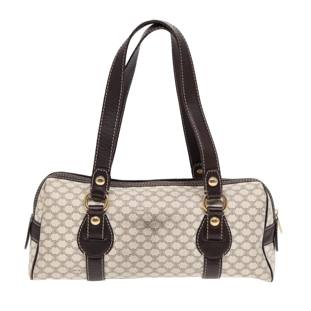 Celine Macadam Canvas Hand Bag PVC White Gold Auth 88108