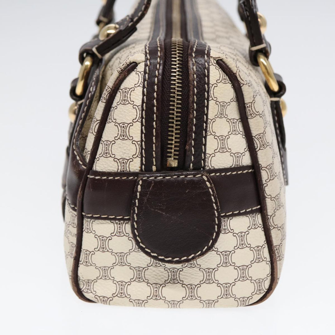 Celine Macadam Canvas Hand Bag PVC White Gold Auth 88108