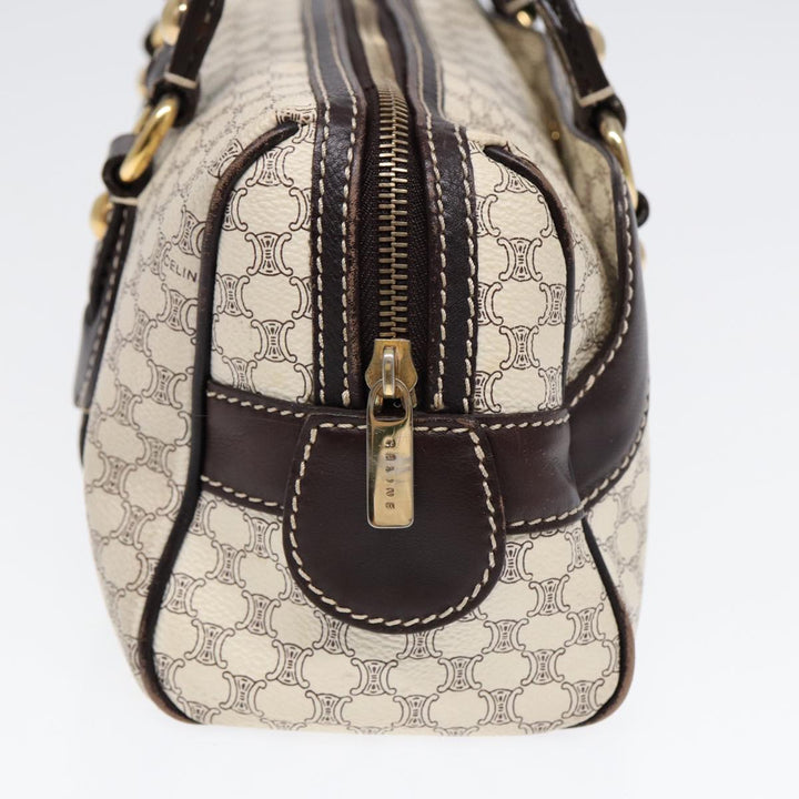 Celine Macadam Canvas Hand Bag PVC White Gold Auth 88108