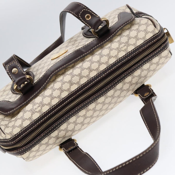 Celine Macadam Canvas Hand Bag PVC White Gold Auth 88108