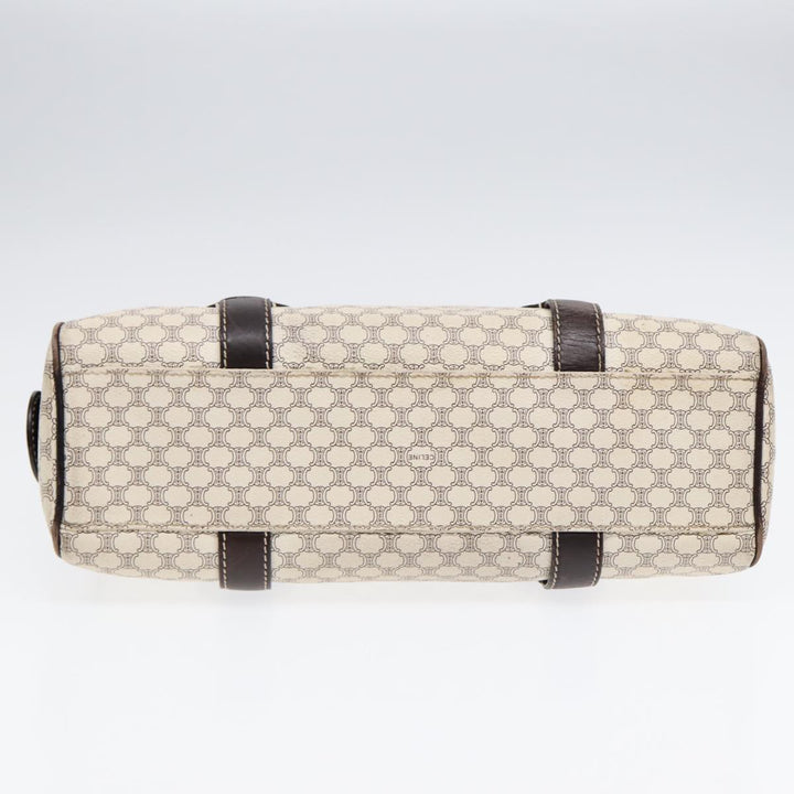 Celine Macadam Canvas Hand Bag PVC White Gold Auth 88108
