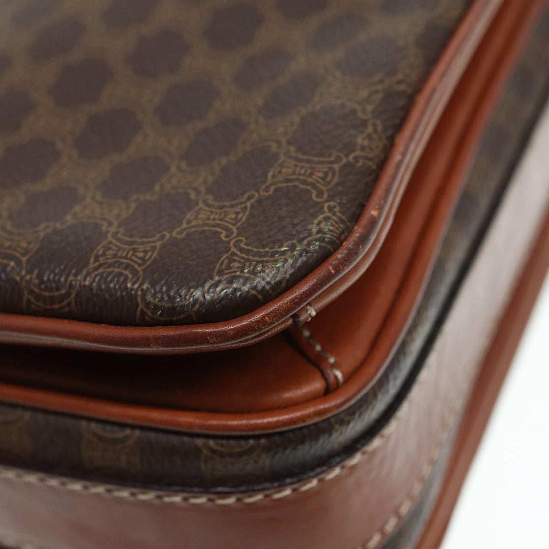 Celine Macadam Canvas Shoulder Bag PVC Leather Brown Gold Auth 88109