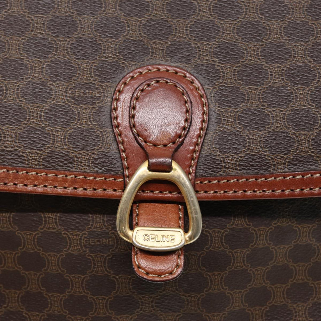 Celine Macadam Canvas Shoulder Bag PVC Leather Brown Gold Auth 88109