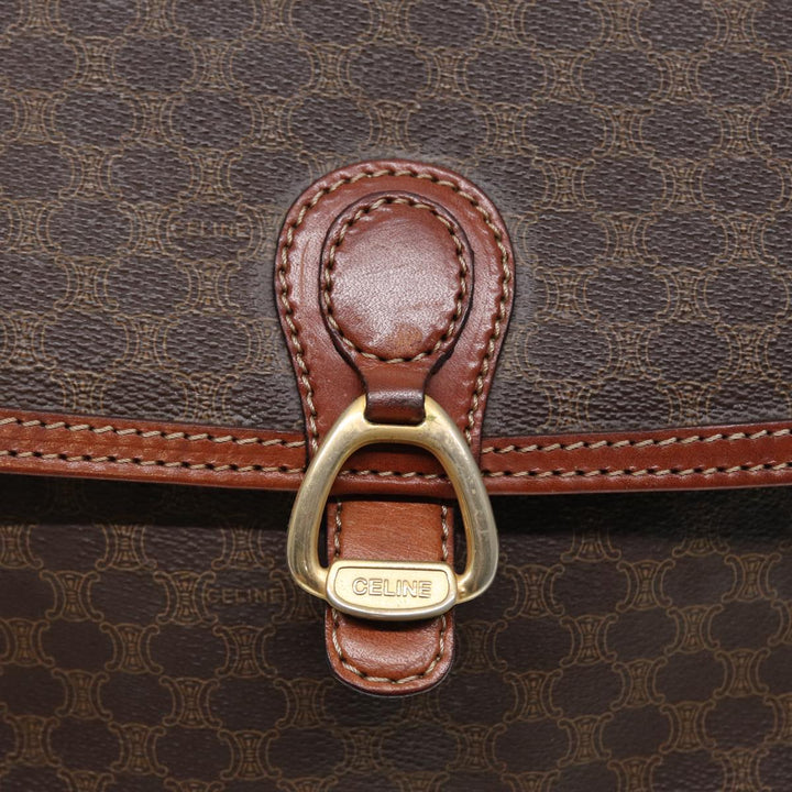 Celine Macadam Canvas Shoulder Bag PVC Leather Brown Gold Auth 88109