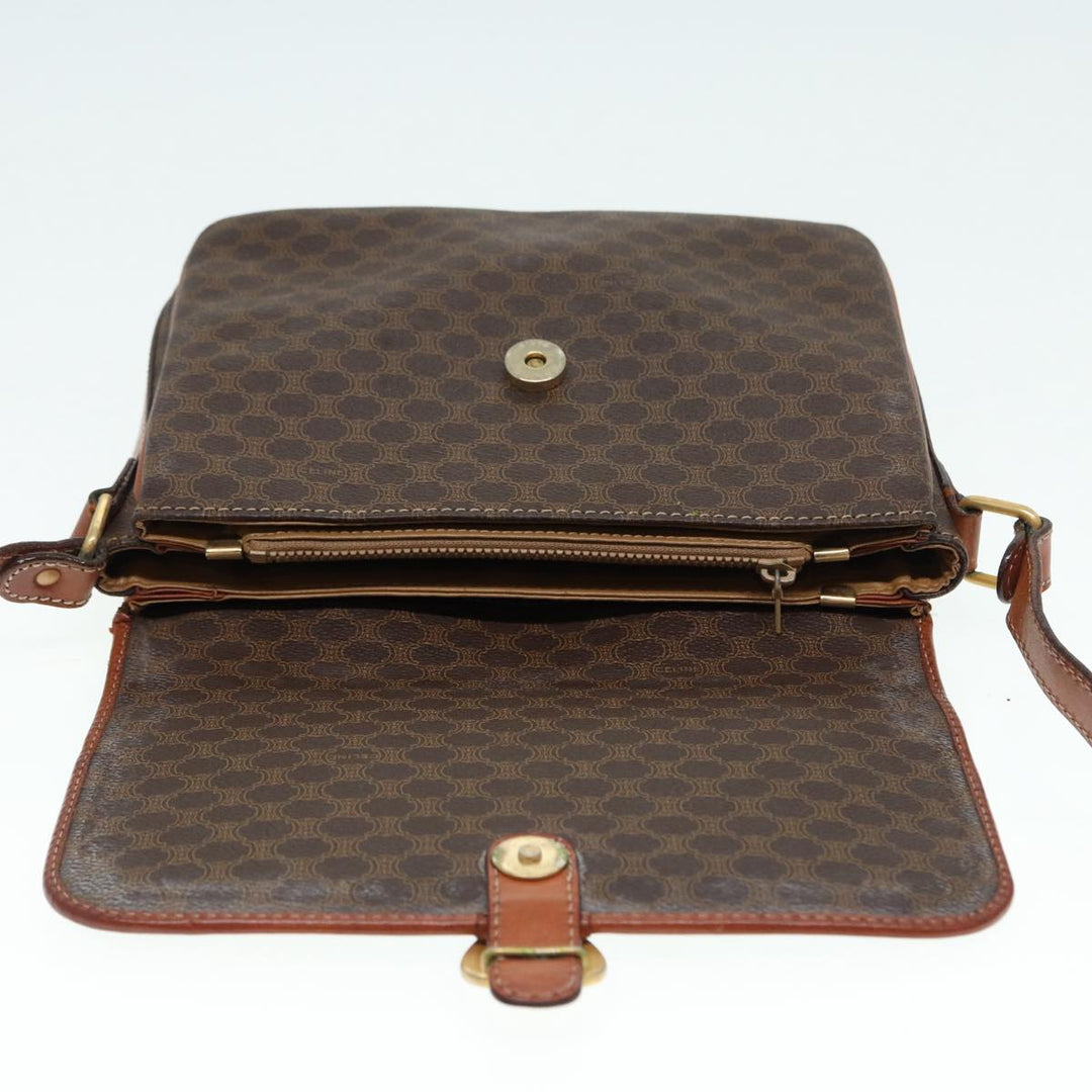 Celine Macadam Canvas Shoulder Bag PVC Leather Brown Gold Auth 88109
