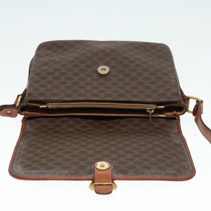 Celine Macadam Canvas Shoulder Bag PVC Leather Brown Gold Auth 88109