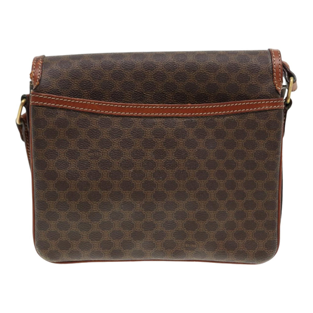 Celine Macadam Canvas Shoulder Bag PVC Leather Brown Gold Auth 88109