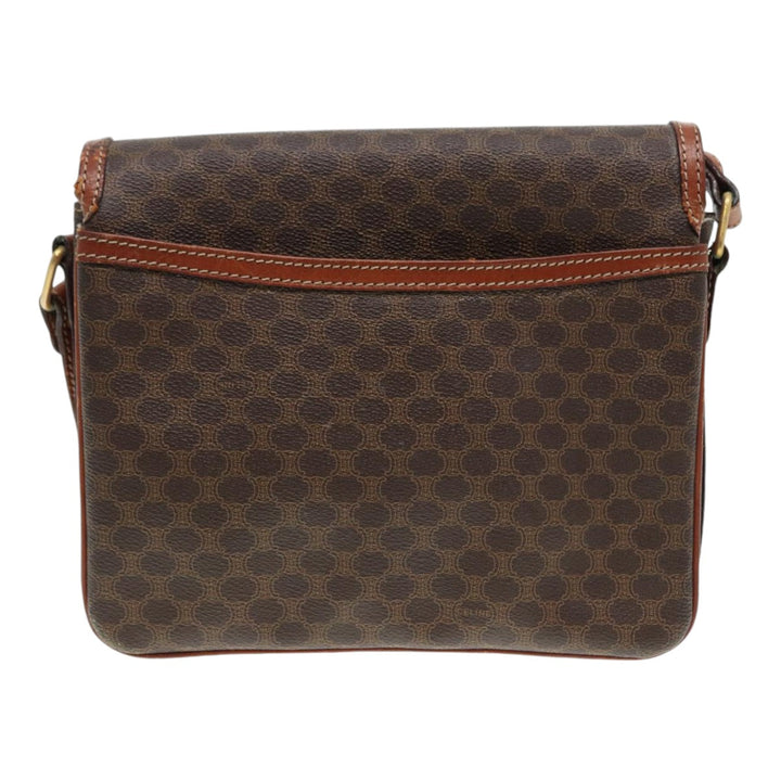 Celine Macadam Canvas Shoulder Bag PVC Leather Brown Gold Auth 88109