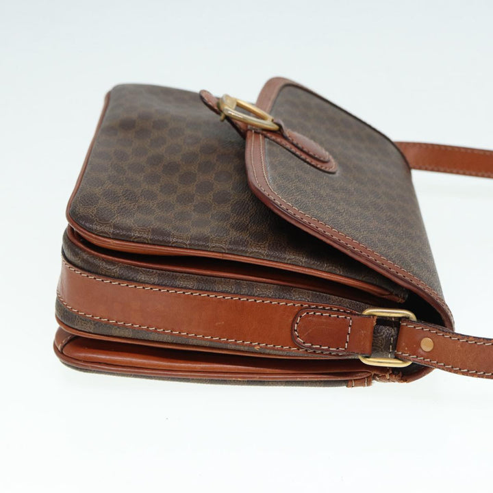 Celine Macadam Canvas Shoulder Bag PVC Leather Brown Gold Auth 88109