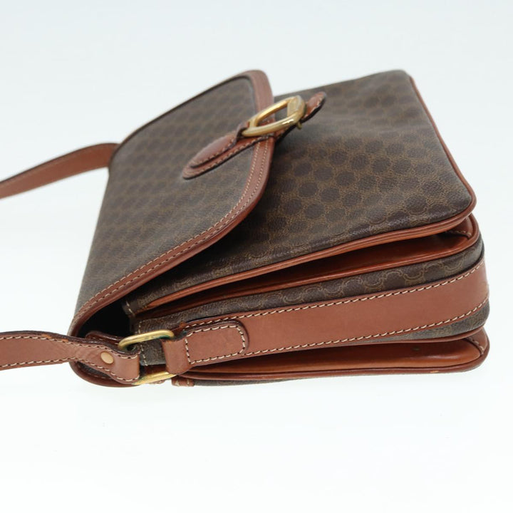 Celine Macadam Canvas Shoulder Bag PVC Leather Brown Gold Auth 88109