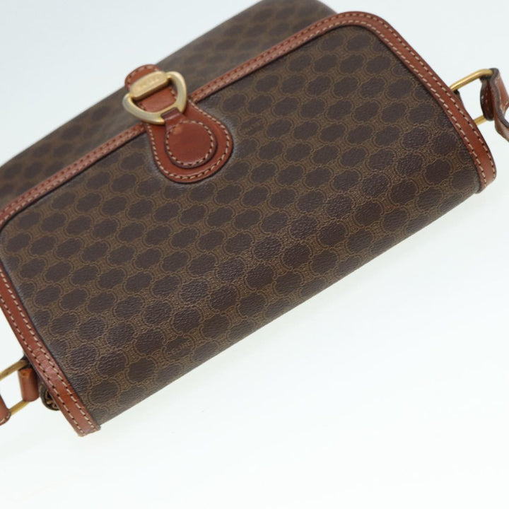 Celine Macadam Canvas Shoulder Bag PVC Leather Brown Gold Auth 88109