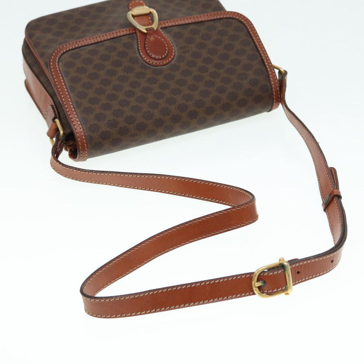 Celine Macadam Canvas Shoulder Bag PVC Leather Brown Gold Auth 88109