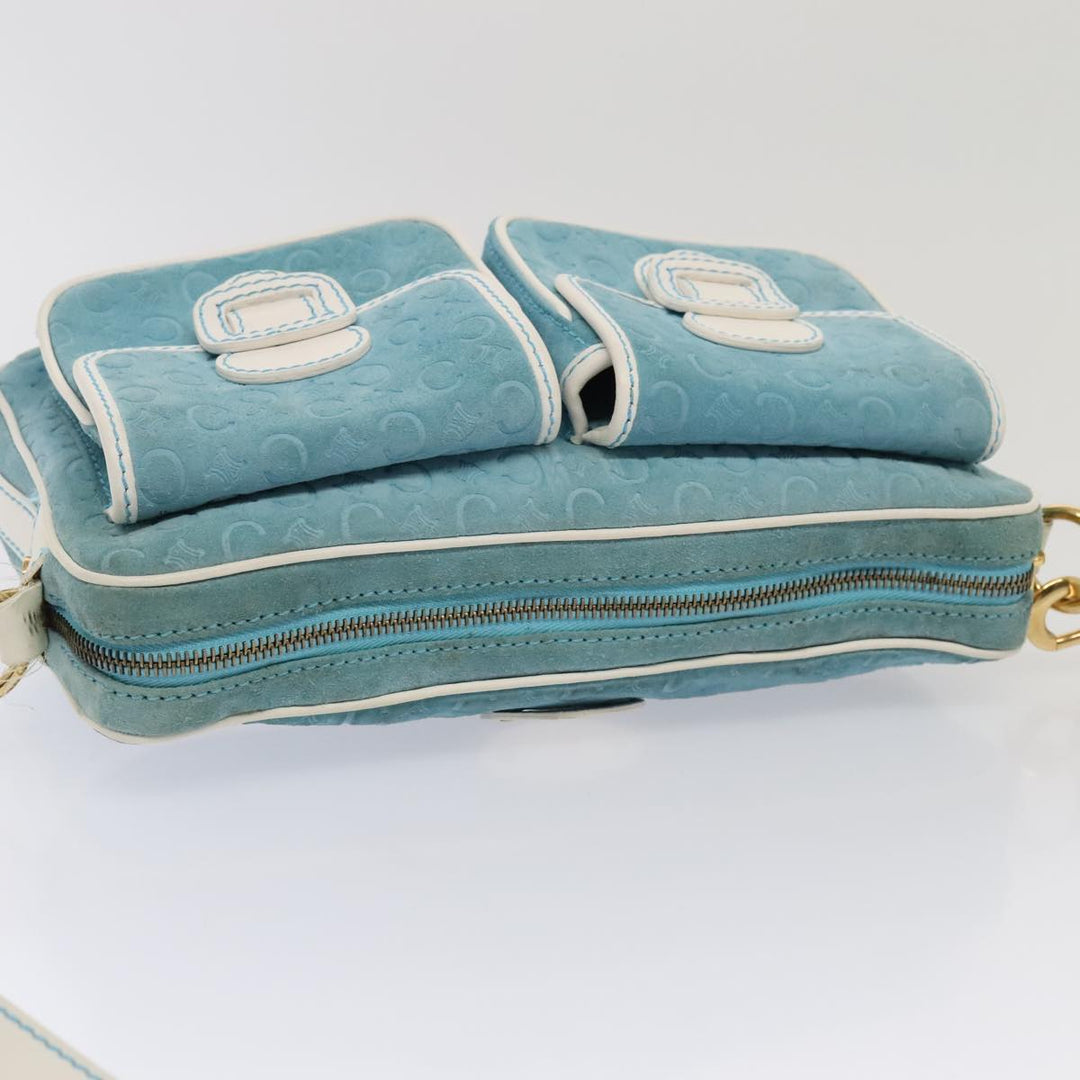 Celine C Macadam Canvas Shoulder Bag Blue Gold Auth 88113