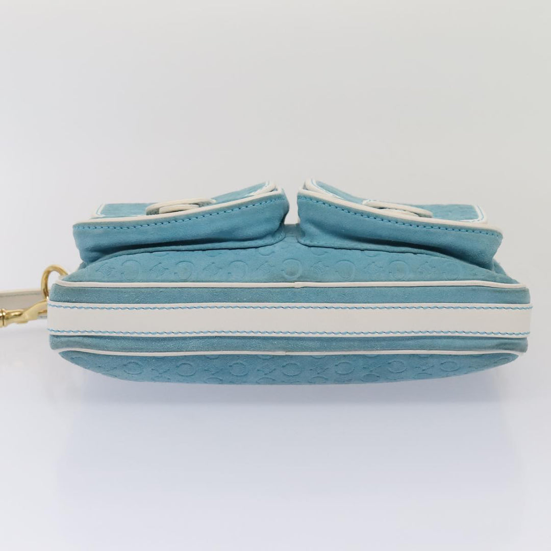 Celine C Macadam Canvas Shoulder Bag Blue Gold Auth 88113