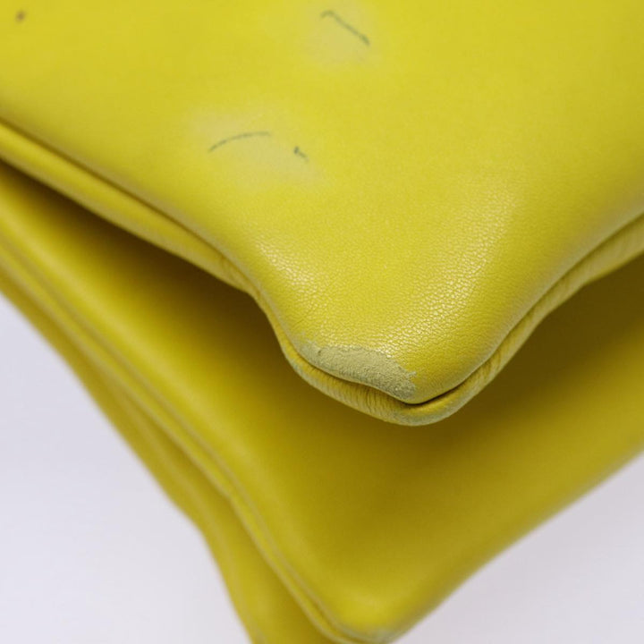 Celine Trio Large Shoulder Bag Leather Yellow Gold Auth 88116