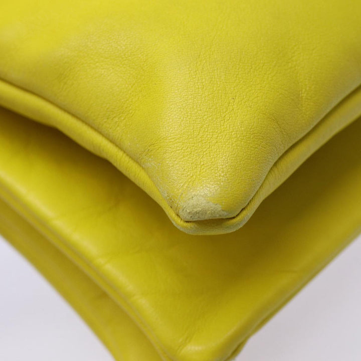 Celine Trio Large Shoulder Bag Leather Yellow Gold Auth 88116