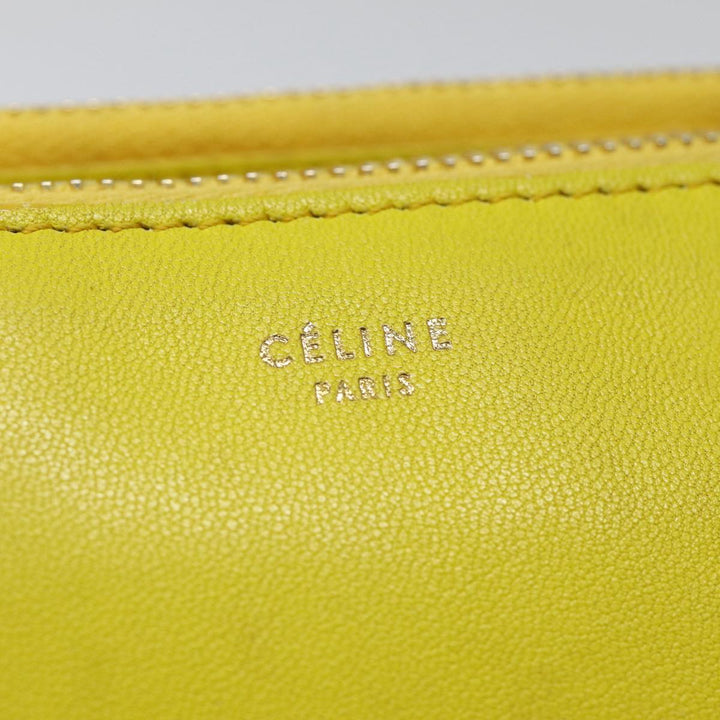 Celine Trio Large Shoulder Bag Leather Yellow Gold Auth 88116