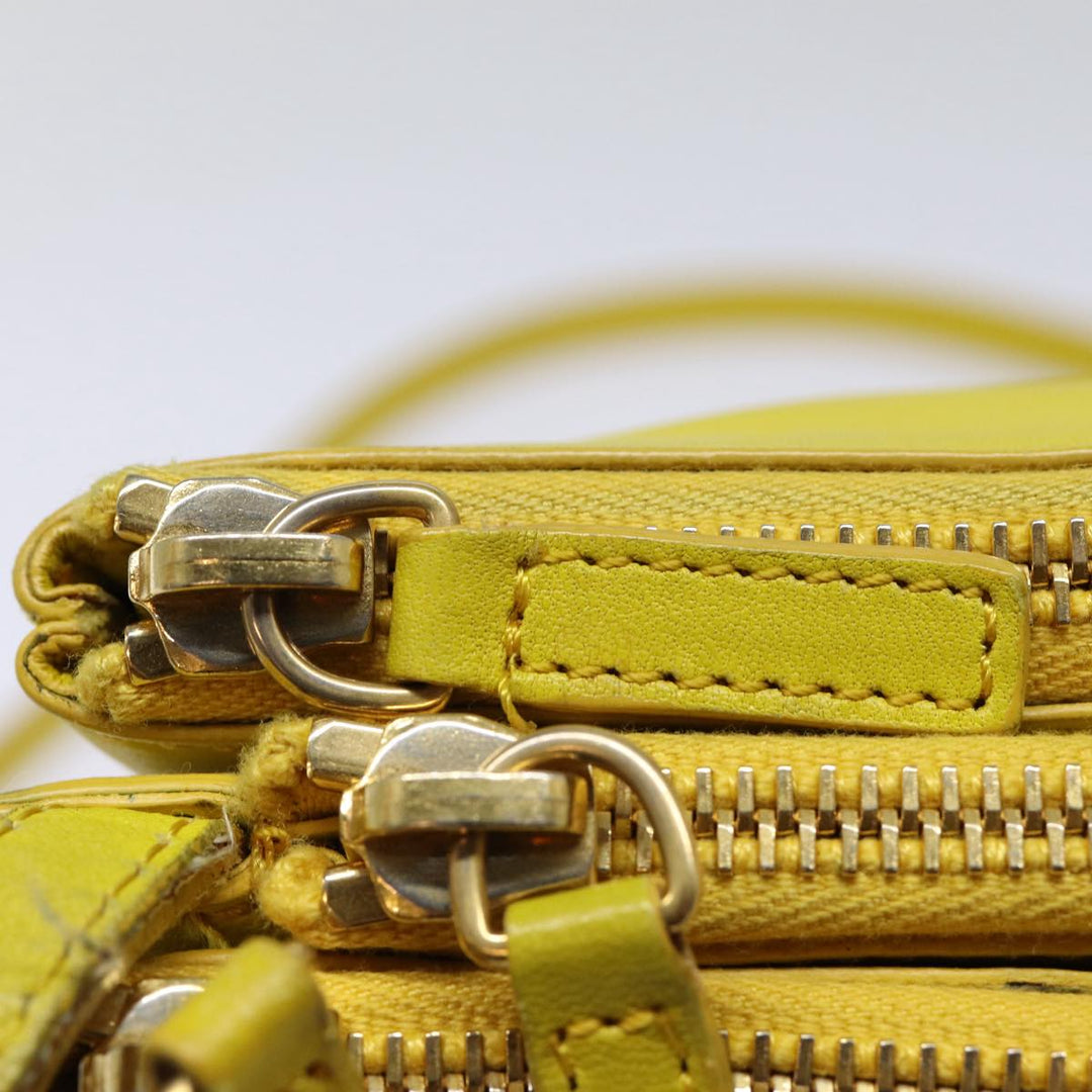 Celine Trio Large Shoulder Bag Leather Yellow Gold Auth 88116