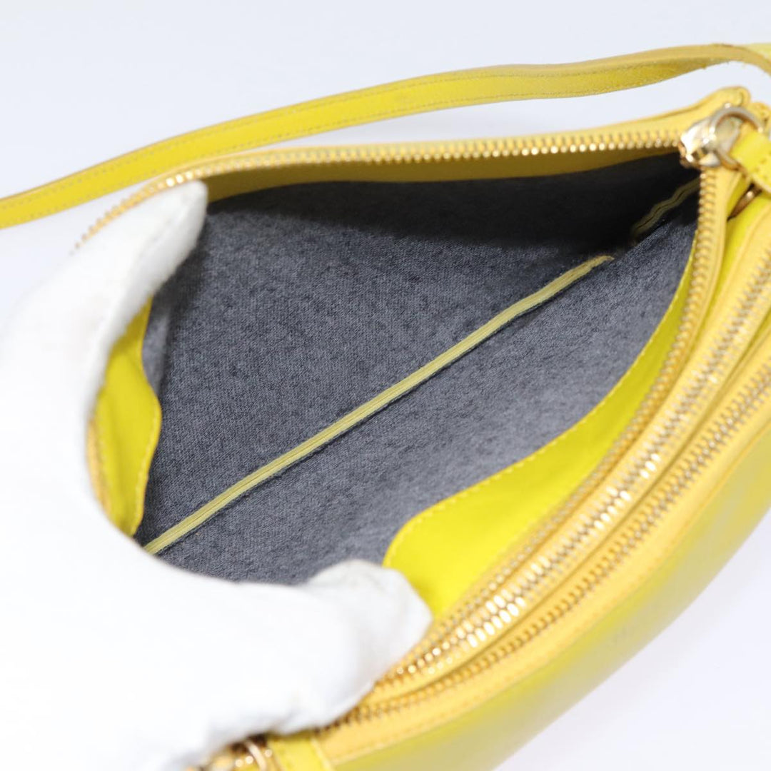 Celine Trio Large Shoulder Bag Leather Yellow Gold Auth 88116